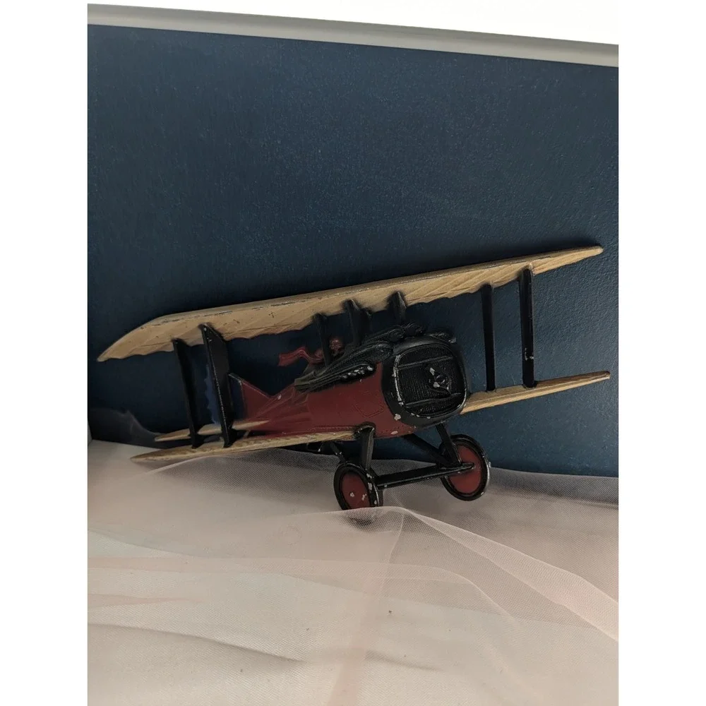 HOMCO USA Metal Biplane Wall Plaque Lot of 2 Yellow & Red Airplane Decor
